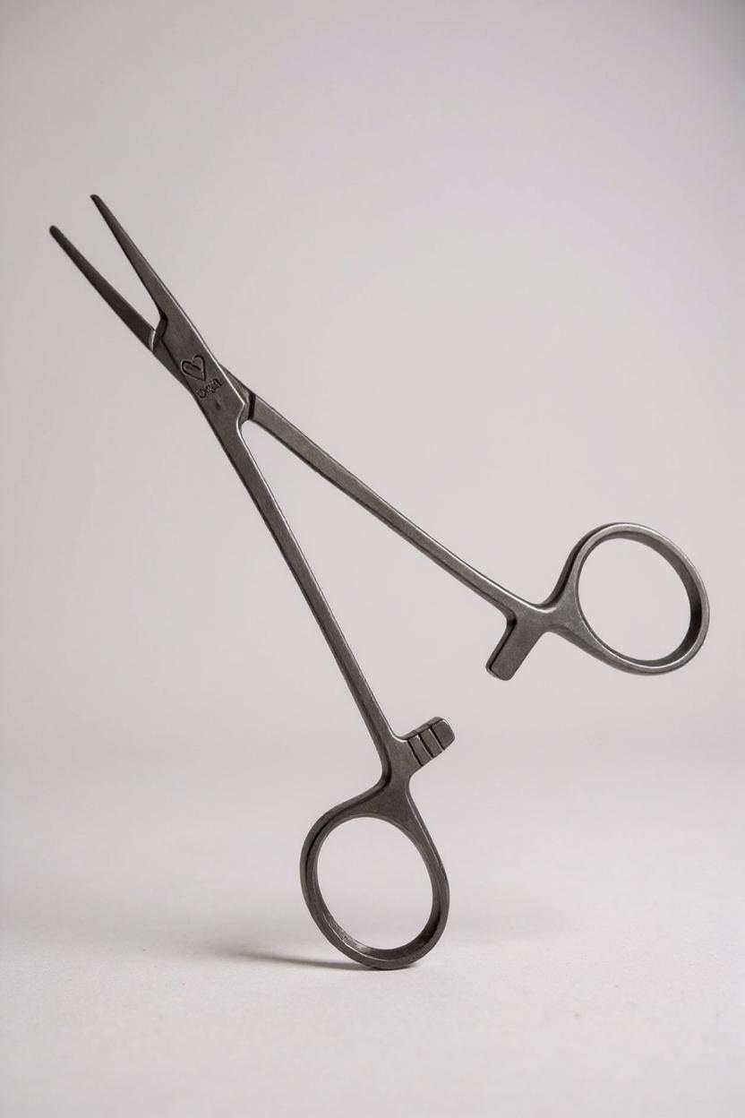 Lockable ear forceps shown open at the handle