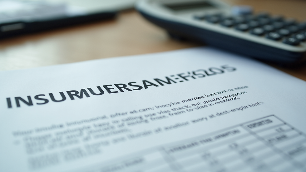 Close-up view of insurance policy documents and calculator on desk