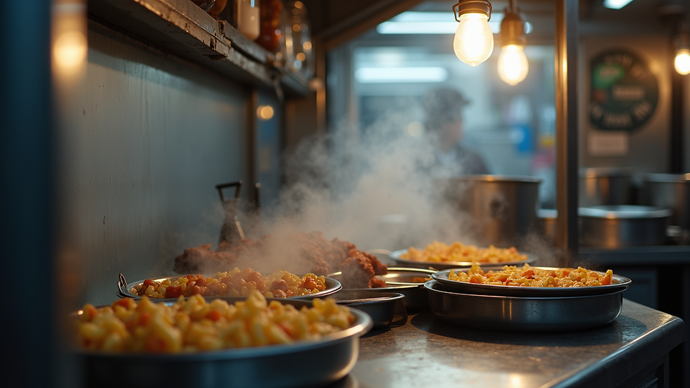 Close-up view of a food truck cooking equipment inside the truck