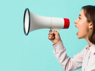 Person shouting into a megaphone struggling to be heard