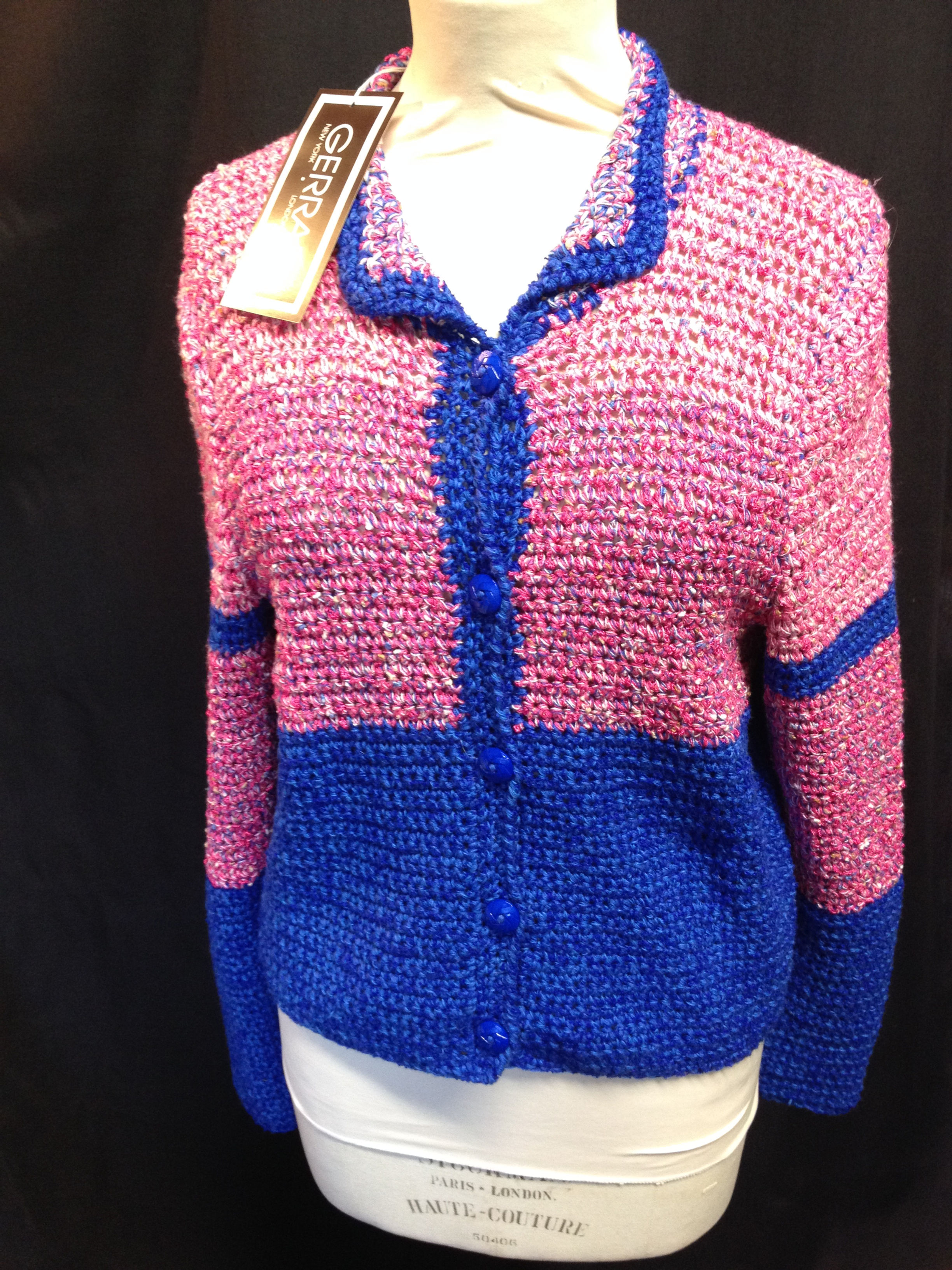 Pink and Blue Crochet Cardigan