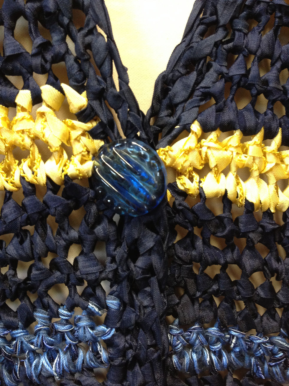 Thumbnail: Multi Blue and Yellow Ribbon Crochet Cardigan