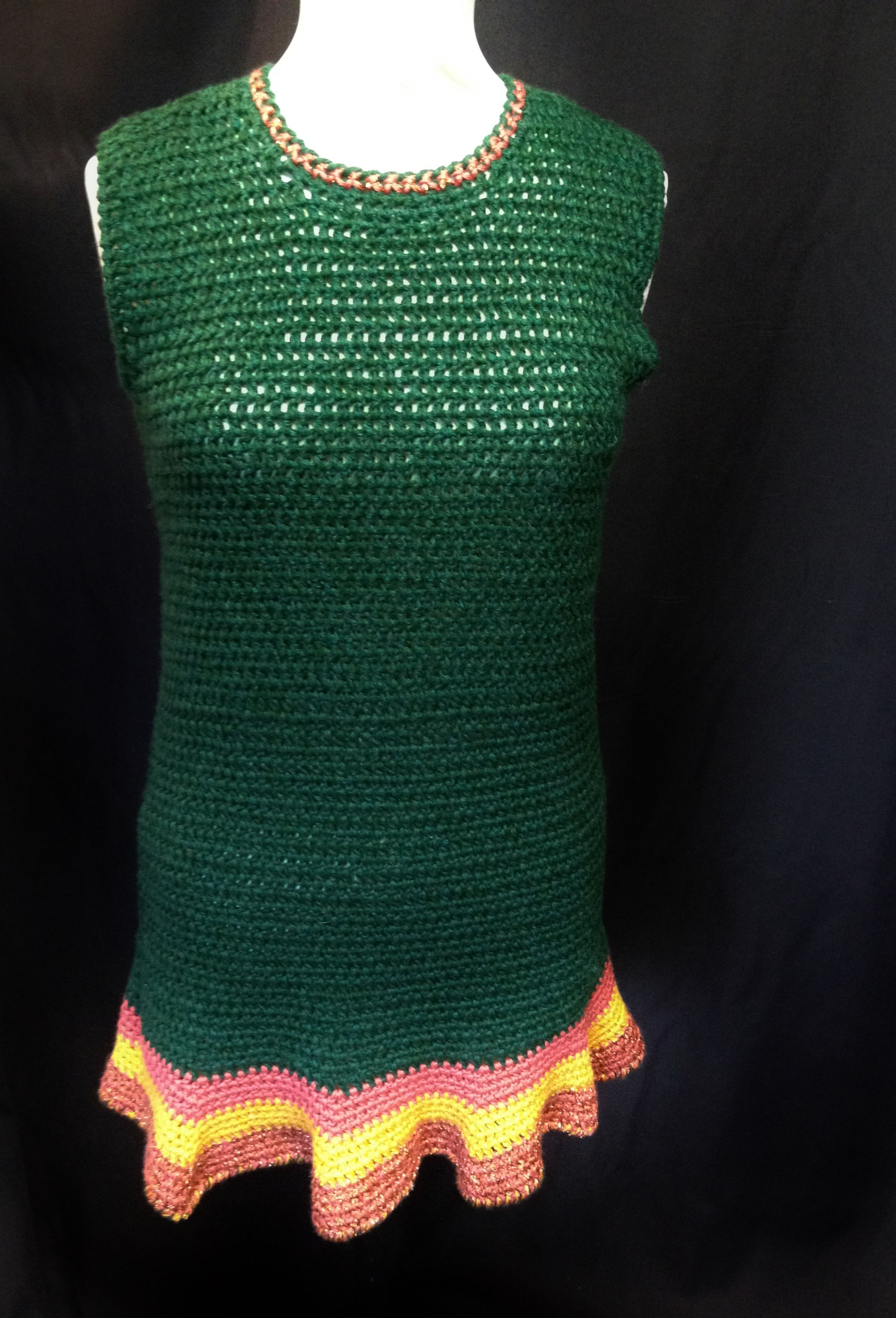 Green and Multi Stripe Crochet Mini Dress