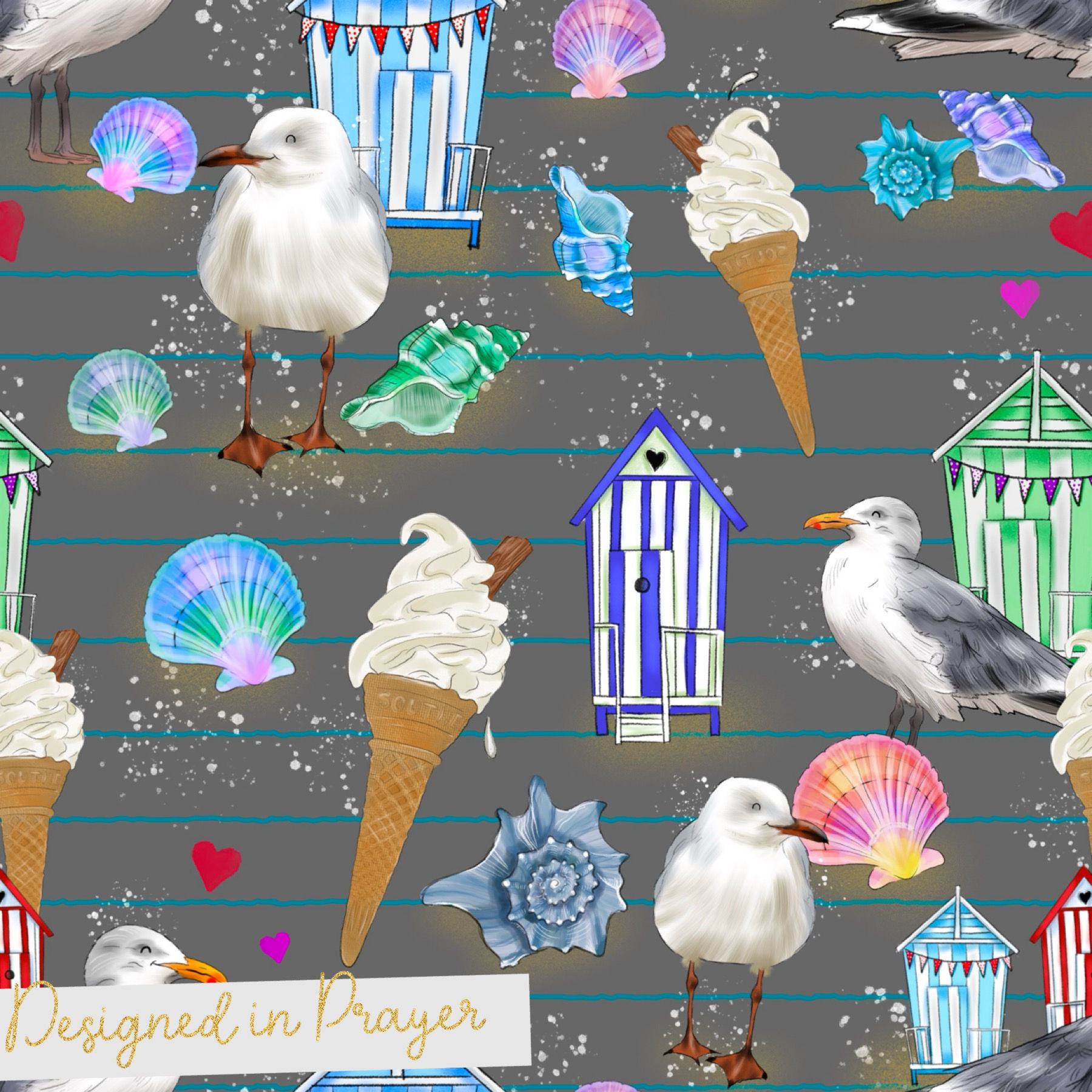 Seaside Seagulls 🌊🌅🐚Exclusive Colourway grey with teal