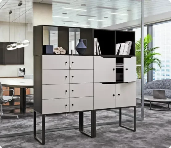 Modularer Schrank und Regal fürs Büro