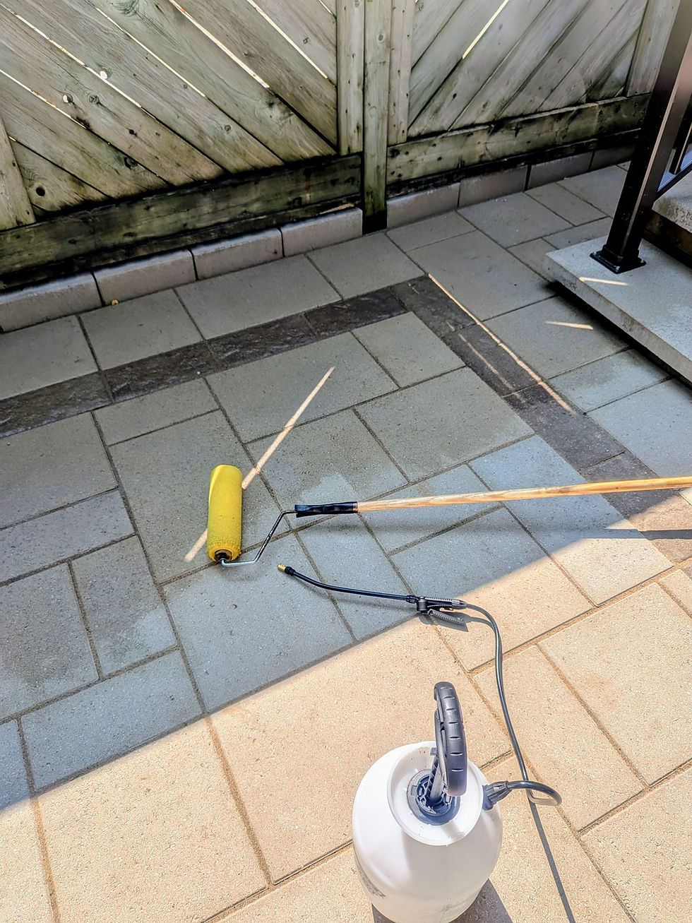 Application professionnelle du protecteur hydrofuge PROSOCO Saltguard WB sur pavés extérieurs à Montréal pour une protection durable contre l’humidité et les sels.