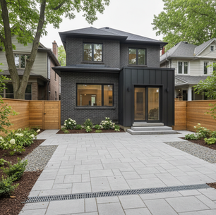 Aménagement extérieur écologique à Montréal : pavés perméables, plates-bandes paillées et solution de drainage discret pour réduire le ruissellement et améliorer la durabilité des surfaces.