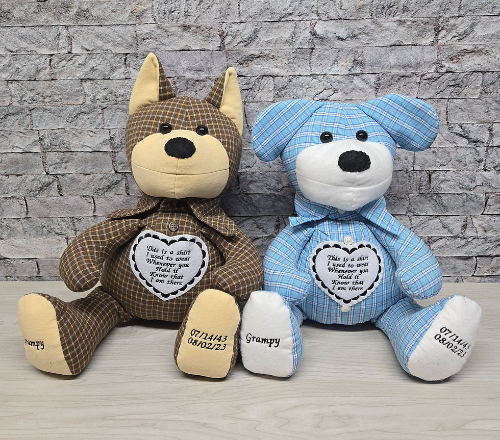 Thumbnail: Floppy ear Memory Pup made from a loved ones clothing who has passed 