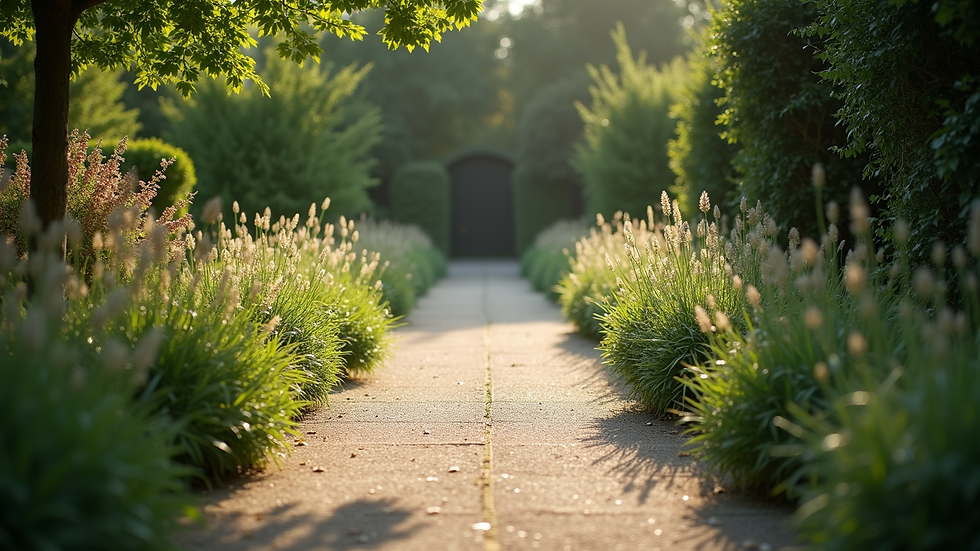High angle view of a tranquil garden pathway