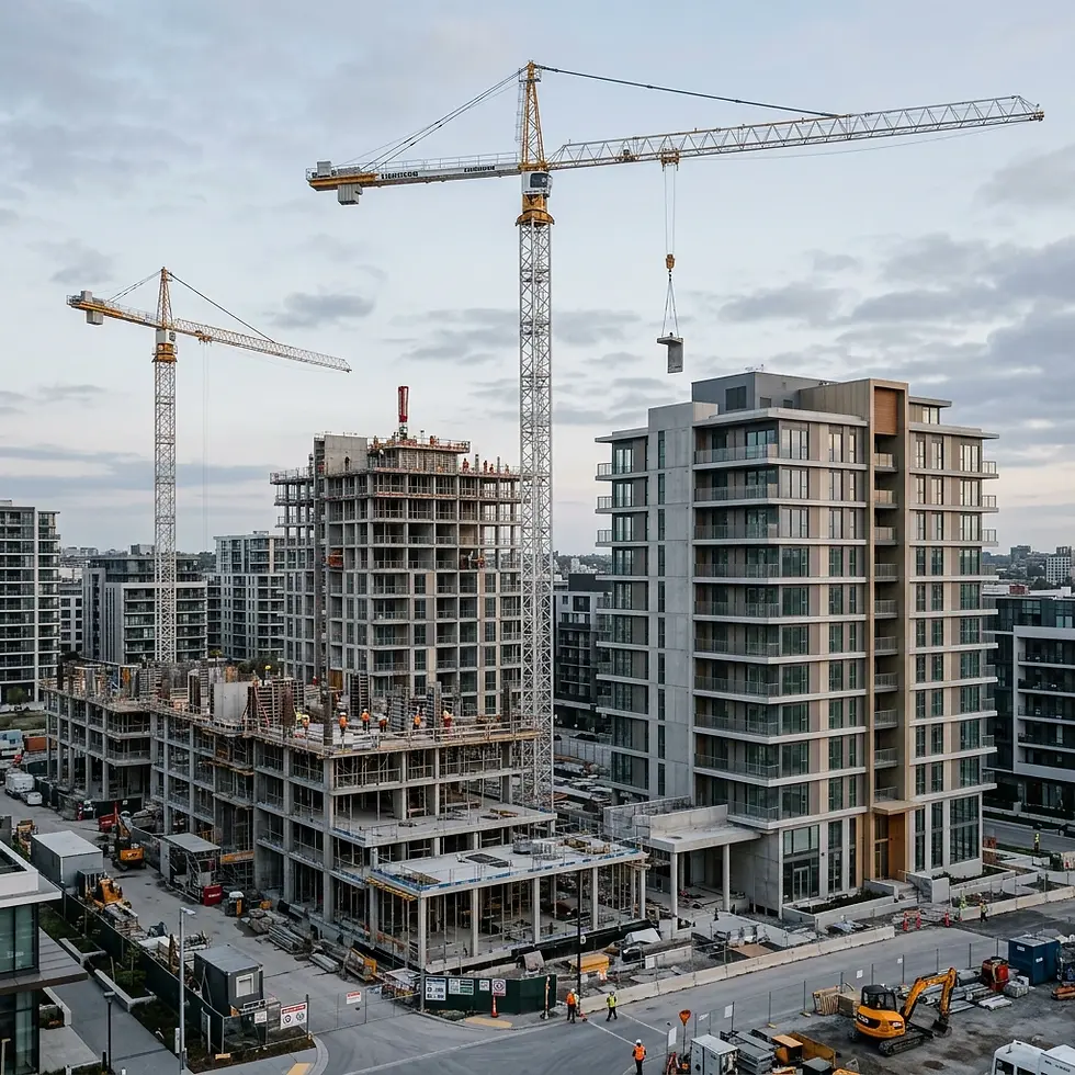 Chantier de construction d’un programme immobilier avec grues