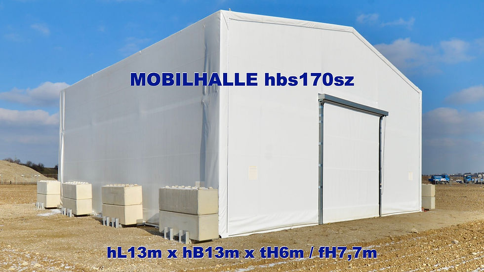 Leichtbauhalle (Fliegender Bau) aus feuerverzinkten Profilträgern und Polyester-Gewebeplanen