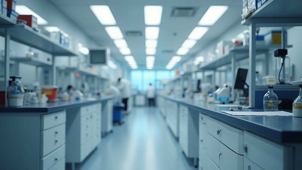 Eye-level view of a modern pharmaceutical laboratory with equipment