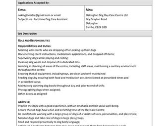 Part-time Dog Day Care Assistant Vacancy