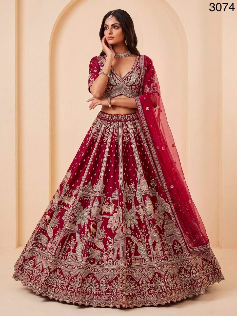 Deep Maroon Heavy Cutdana & Dori Embroidered Bridal Lehenga Choli with Cutwork