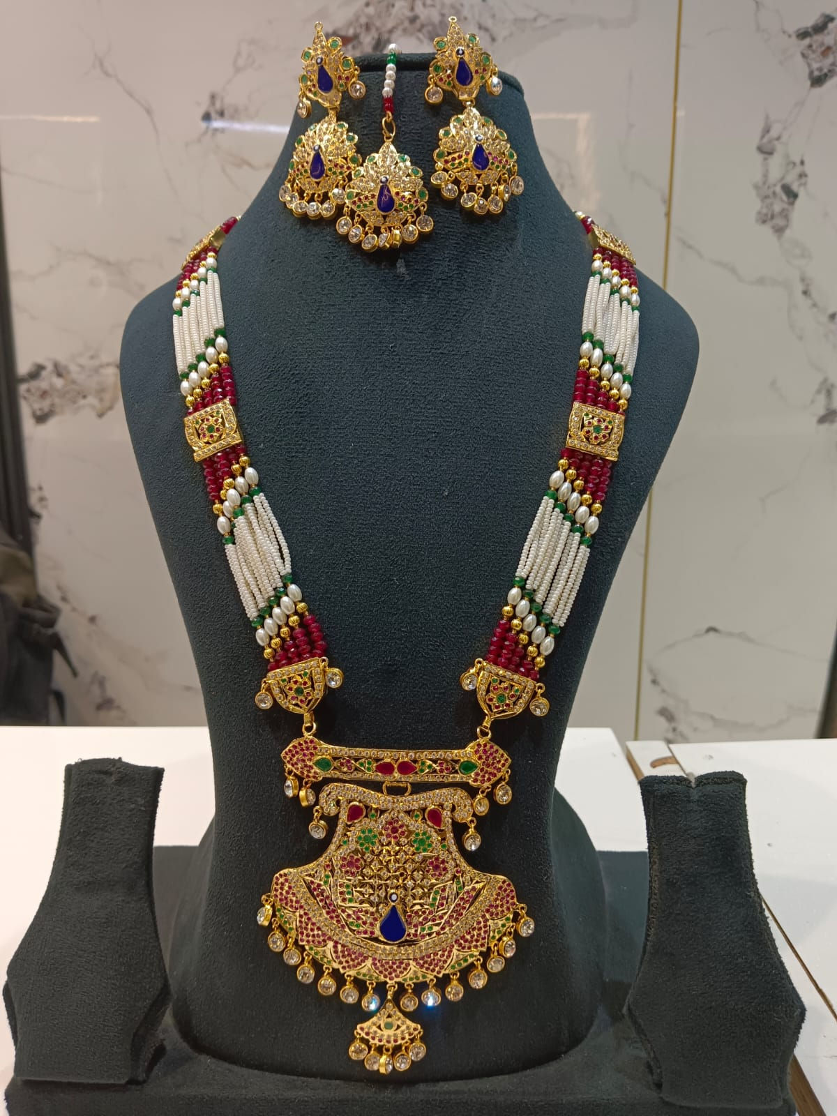 Jadau Peacock Style Rani Haar Set with Maang Tikka | Traditional Bridal Indian