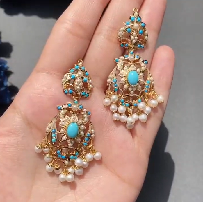 Thumbnail: Firoza Blue Jadau Choker Necklace Set with Earrings –Hyderabadi Pakistani Bridal