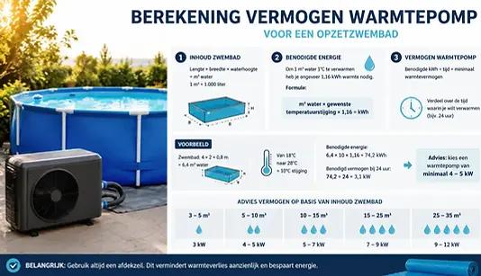 Berekening van het benodigde vermogen van een warmtepomp voor een opzetzwembad