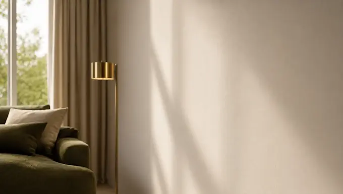 Strak geschilderde lichte wand op renovlies met rustige uitstraling in een woonkamer