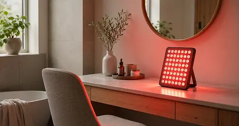 Rood licht therapie voor huid en gezicht met paneel op 660 nm voor collageen en huidtextuur