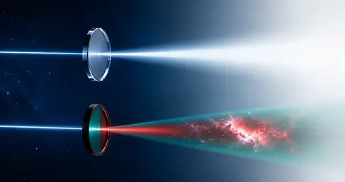 Twee witte smart telescopen naast elkaar op een tafel bij avondlicht