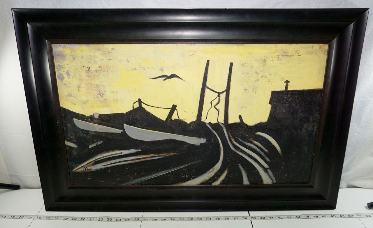Framed Modern Oil Painting - Industrial Motif      Framed Modern Oil Painting -
