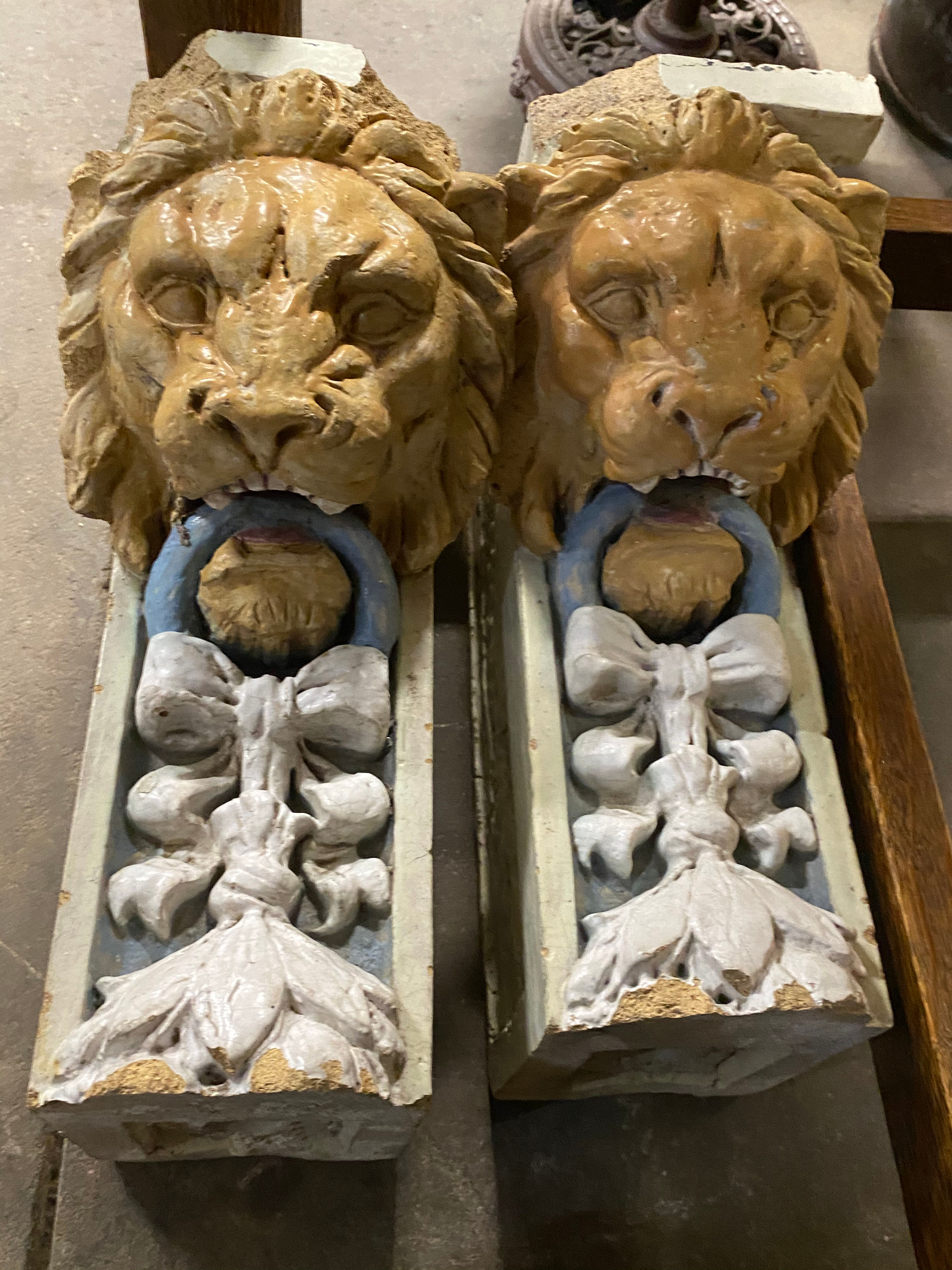 Decorative Pair Terracotta Lion Heads