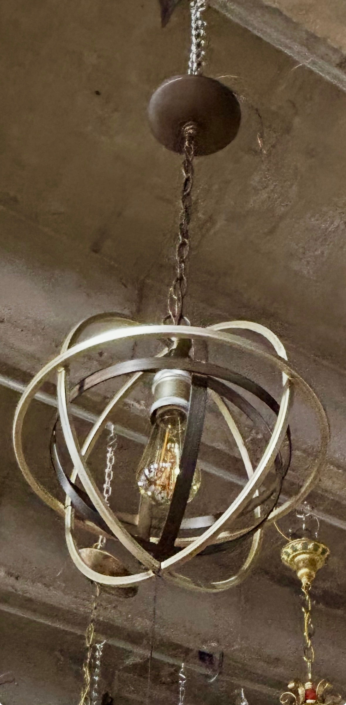 1-Light Bronze and Champagne Pewter Orb Light Fixture