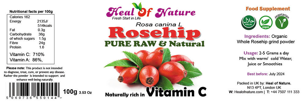 Organic Whole Rosehip grind powder - Naturally Rich in Vitamin C