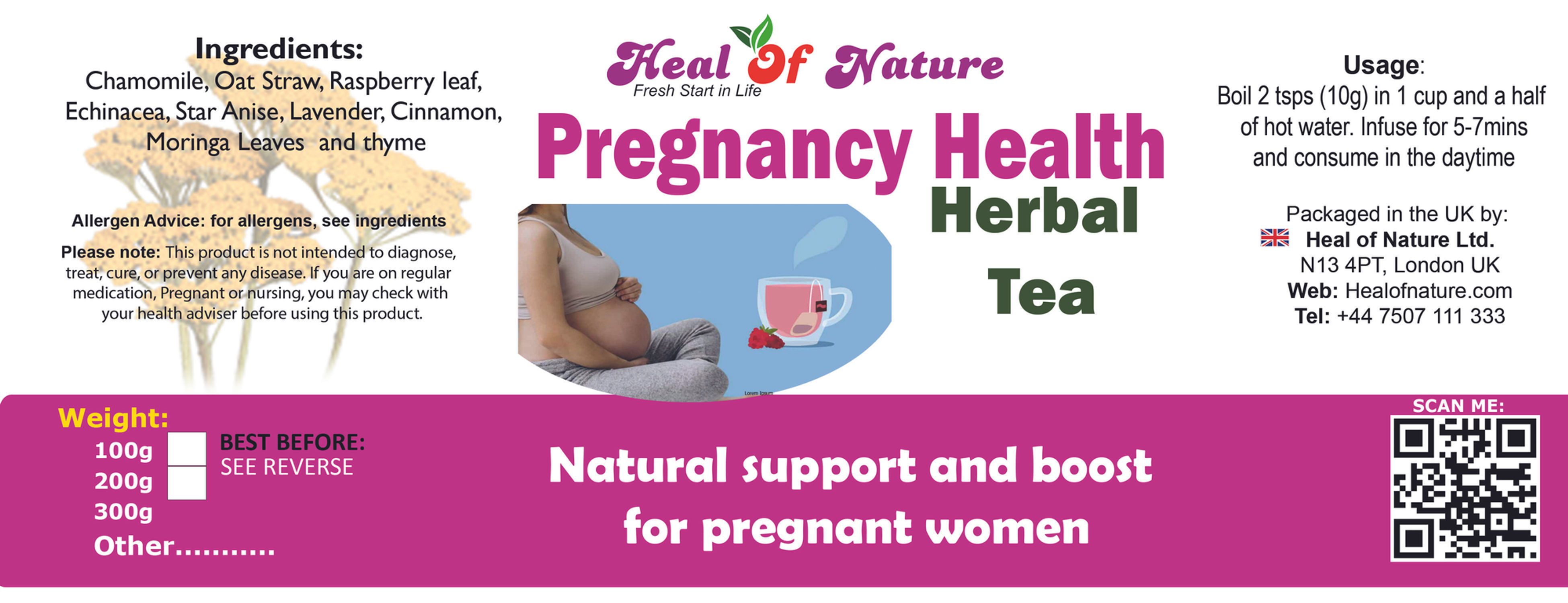 Pregnancy Health Herbal Tea Natural Support for Comfort, Balance & Wellbeing