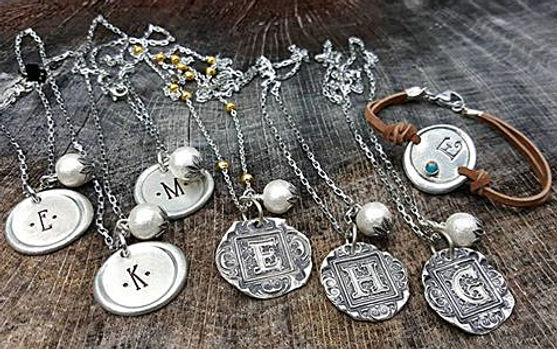 Sterling silver wax seal initial necklace