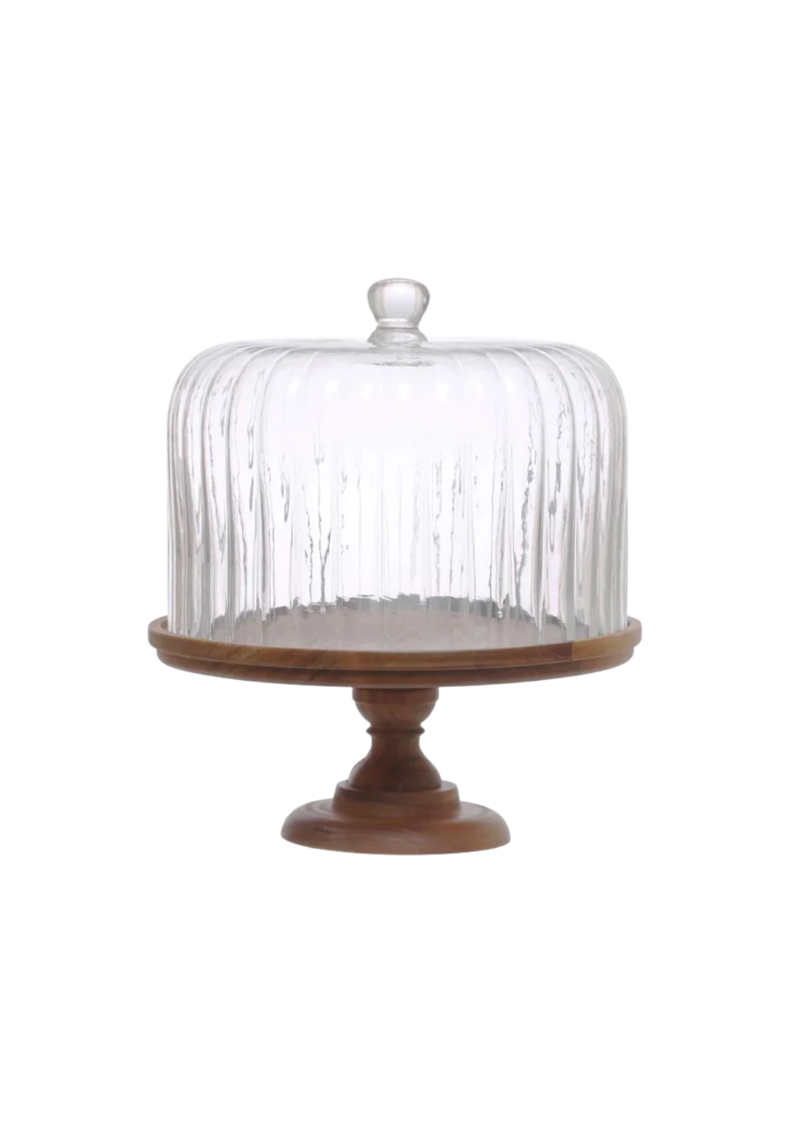 Fluted Glass Cloche with Wood Pedestal