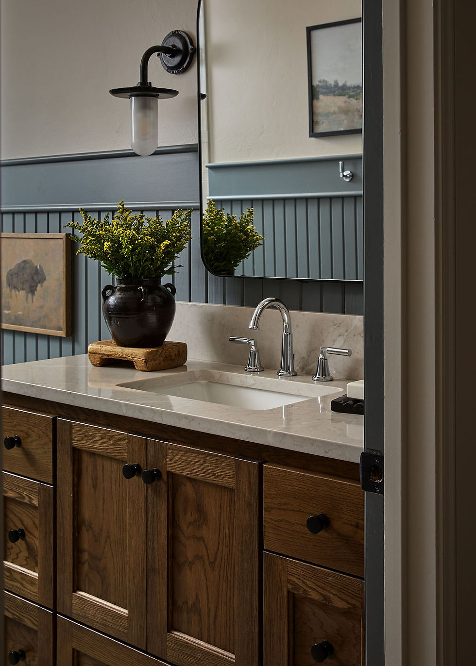 blue rustic modern boys bathroom design