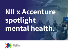 Panel discussion on mental health with five speakers seated on stage. Text reads: "NII x Accenture spotlight mental health."
