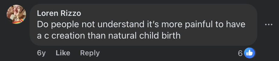 Non-medical Facebook comment discussing c-section