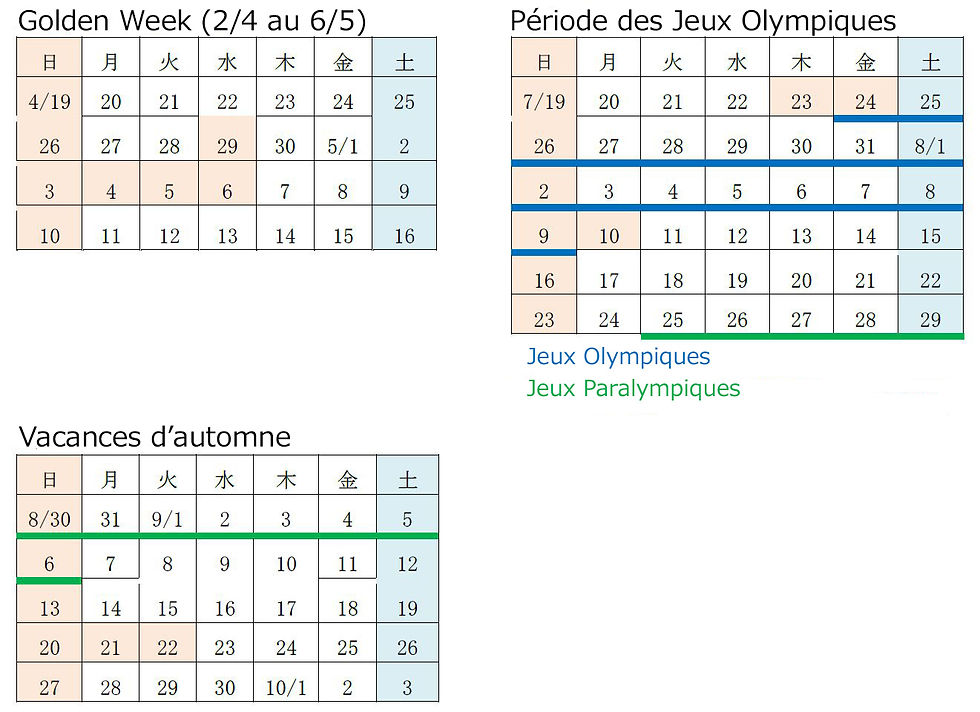 Calendrier des vacances au Japon en 2020