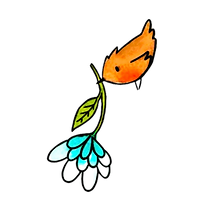 Illustration poétique à l'aquarelle d'un oiseau qui tient une fleur turquoise dans son bec peinte par Frédérique Alloua