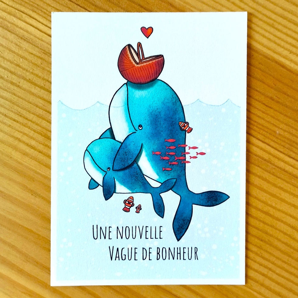 Miniature : Carte naissance illustration poétique baleine cadeau bébé vendue par Fred et ses Lilas