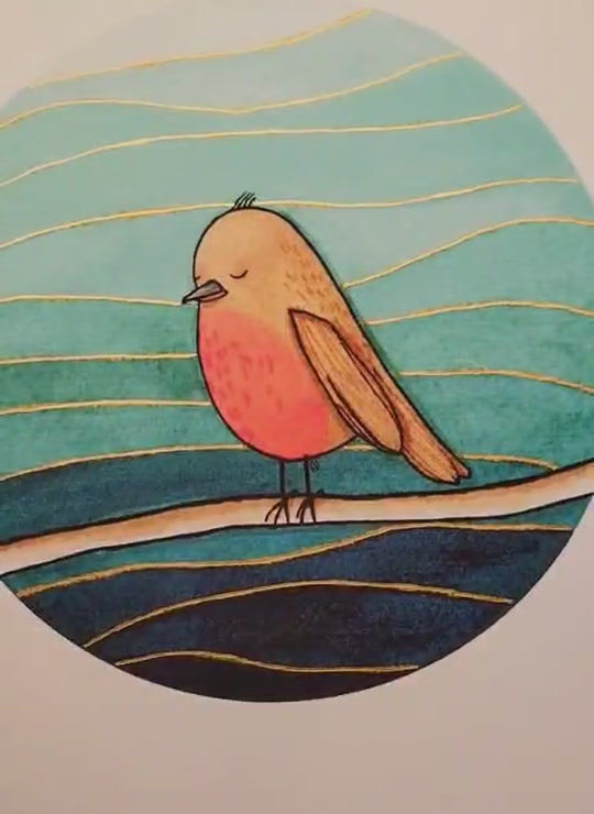 Miniature : Affiche oiseau aquarelle turquoise personnalisable fait main par Frédérique Alloua