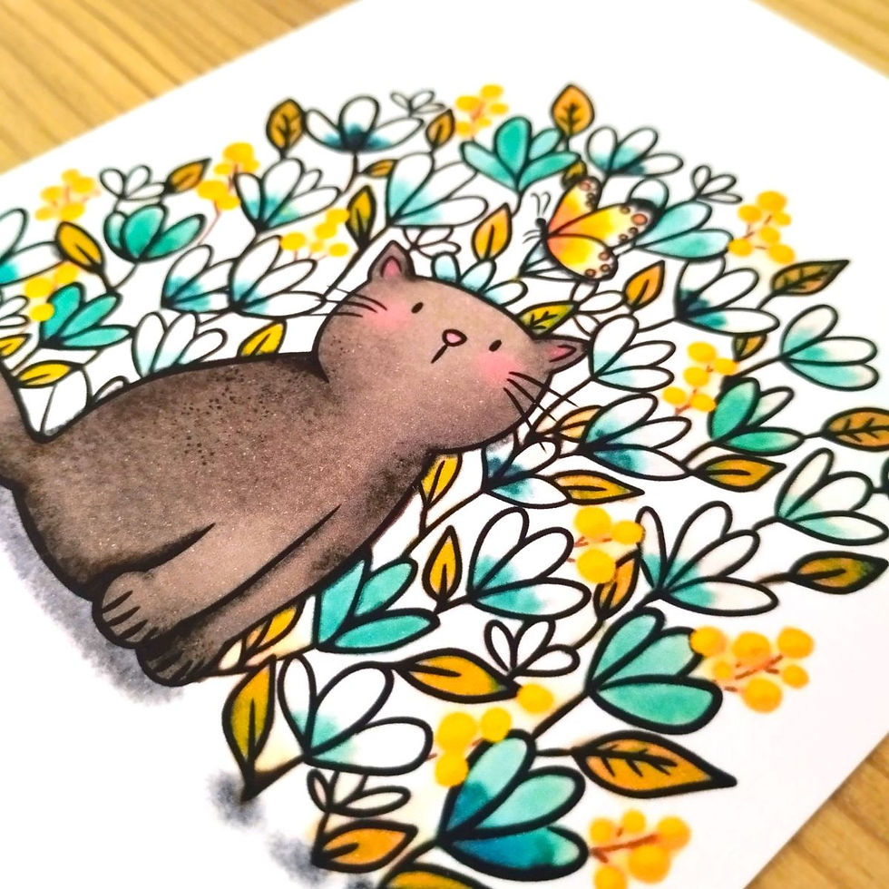 Carte postale chat poétique artisanale vendue par Fred et ses Lilas