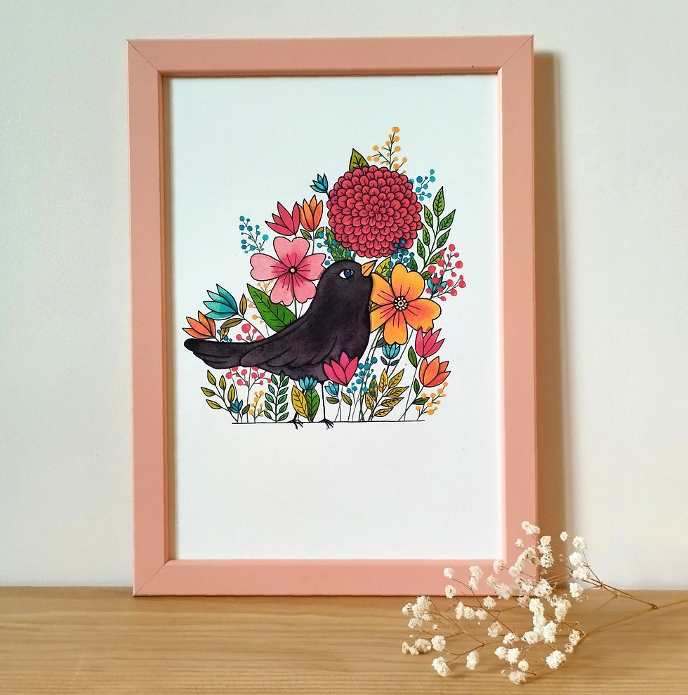 Miniature : Affiche illustration oiseau aquarelle fait main vendue par Fred et ses Lilas