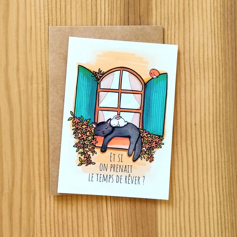 Carte pensées positives poétique chat sérénité vendue par Fred et ses Lilas