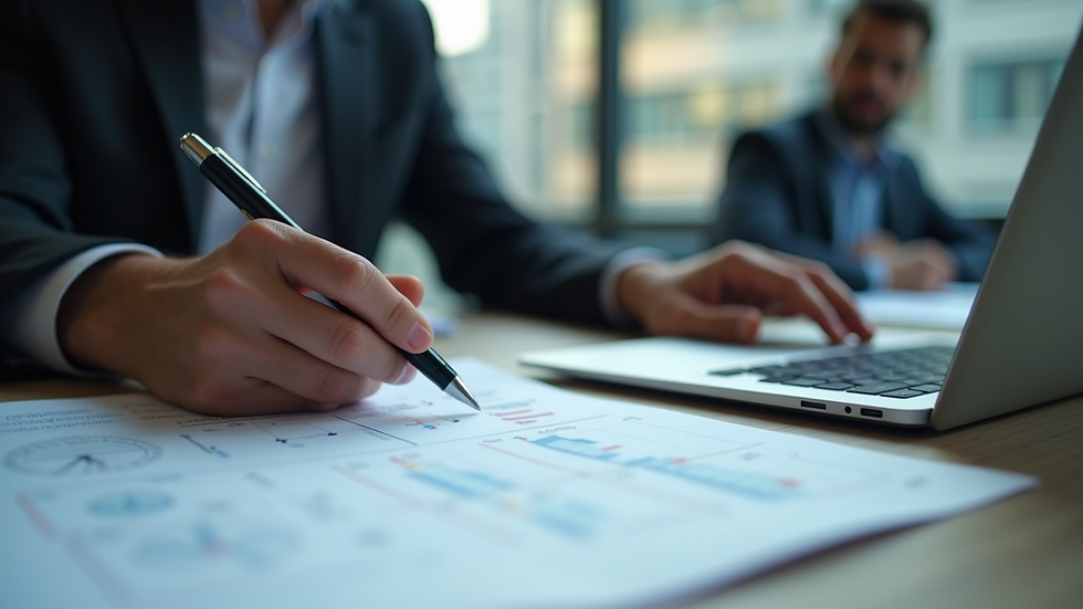 Close-up view of a business professional reviewing IT support plans on a laptop