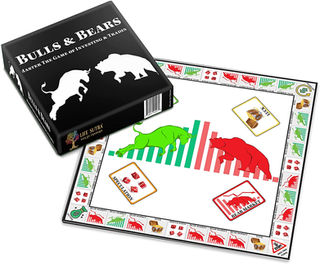 Bulls & Bears. A strategy board game for families and teens. A fun way to learn stocks, bonds, commodities, and bitcoin investment through game play