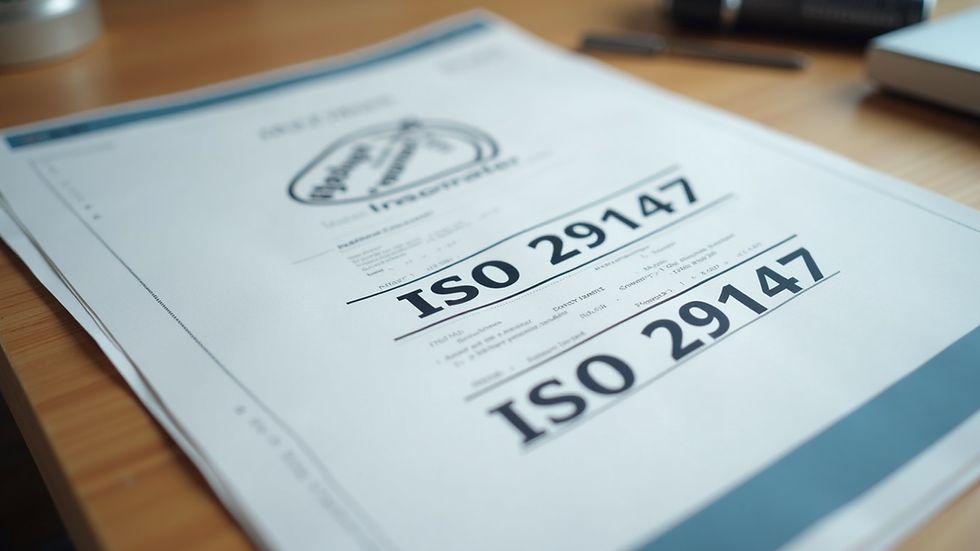 Close-up view of a printed ISO 29147 standard document on a wooden table