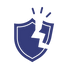 A cracked shield icon with a heart representing uncertainty or vulnerability.