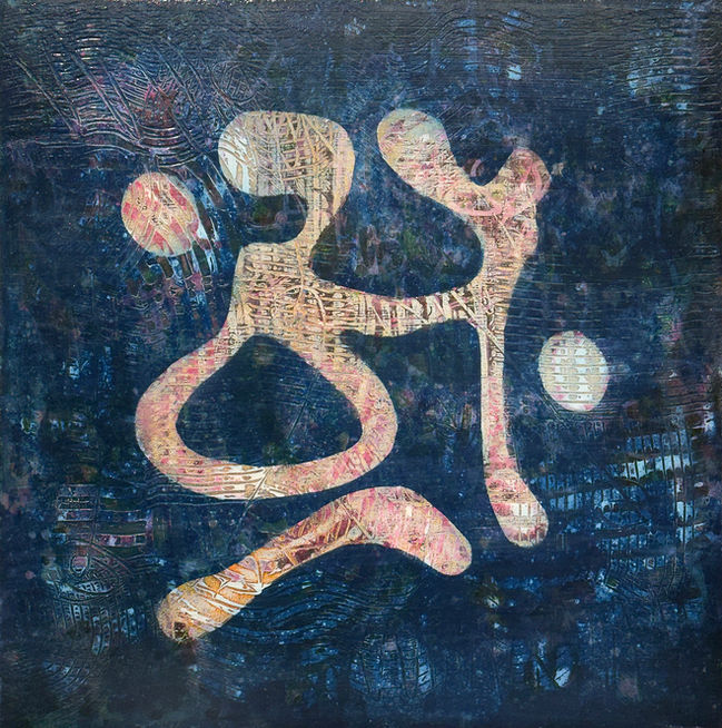 Abstract painting
Multiple color layers 
Multiple Calligraphic layers (Asemic writing)
Multiple texture layers