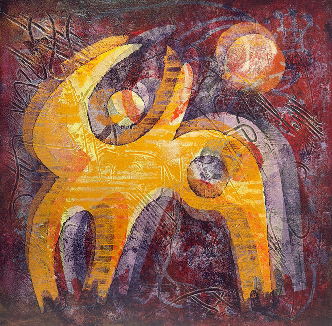 Abstract painting
Multiple color layers 
Multiple Calligraphic layers (Asemic writing)
Multiple texture layers