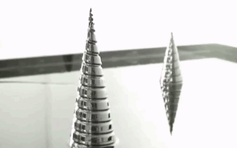 Ferrofluído adquirindo a forma de um pinheiro