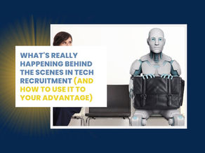 A woman glaring at a robot while they are both sitting in chairs waiting for an interview. The robot is holding a briefcase.