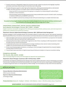 Resume Sample - Sales & Business Development - Industry Transition from Financial Services